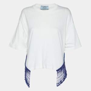 Prada White Jersey Embellished Top S