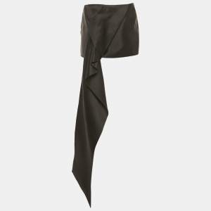 Prada Black Satin Long Drape Detail Mini Skirt S
