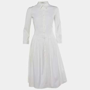 Prada White Stretch Cotton Pleated Shirt Dress M