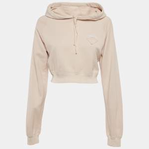 Prada Pink Cotton Knit Cropped Hoodie S