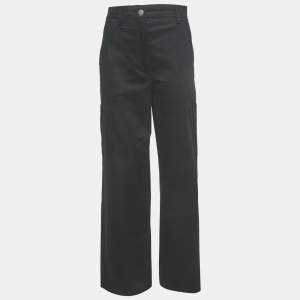 Pre Owned Prada Black Cotton Gabardine Wide Leg Trousers S