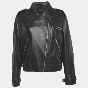 Prada Black Leather Zip-Up Jacket M