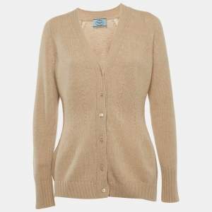 Prada Beige Wool Knit Button Front Long Sleeve Cardigan M