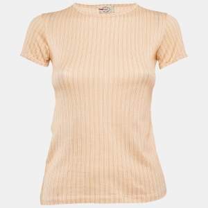 Pre Owned Prada Orange Stripped Jersey Fitted Top S