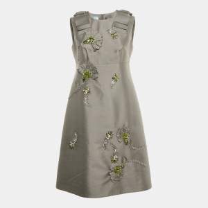 Pre Owned Prada Grey Embellished Wool and Silk Sleeveless Short Dress M