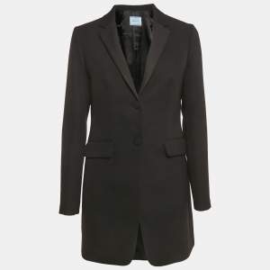 Pre Owned Prada Black Wool Single Breasted Mid-Length Coat M