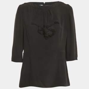 Pre Owned Prada Black Silk Neck Frill Detail Blouse L