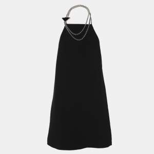 Pre Owned Prada Black Crepe Cady Chain Halter Neck Dress S