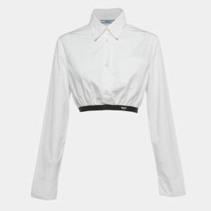 Pre Owned Prada White Cotton Button Front Crop Top M