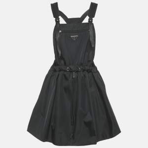 Pre Owned Prada Black Re-Nylon Logo Patch Pinafore Mini Dress M