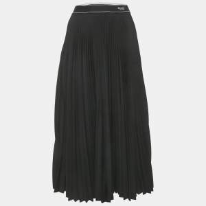 Pre Owned Prada Black Plisse Logo Band Detail Midi Skirt M