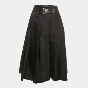 Pre Owned Prada Re Nylon Black Nylon Pleated Midi Skirt M 