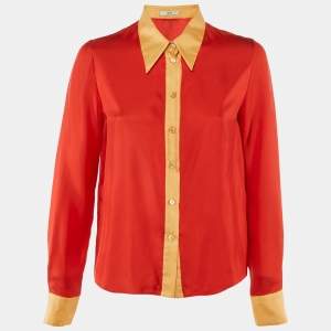 Pre Owned Prada Red Silk Full Sleeves Shirt M
