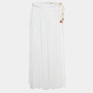 Pre Owned Prada White Chiffon Pleated Midi Skirt M