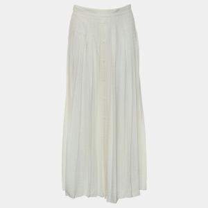 Pre Owned Prada Logo-Jacquard Silk Pleated Skirt