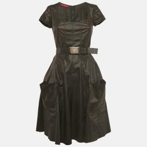 Pre Owned Prada Black Nylon Blend Flared Short Dress S