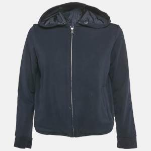 مملوكة مسبقًا Prada Navy Blue Cotton Zip Up Hooded Pullover M 
