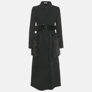 Pre Owned Prada Black Wool Raccoon Fur Coat M