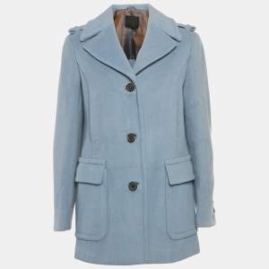 مملوكة مسبقًا Prada Blue Wool Single Breasted Coat M
