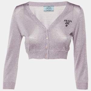 مملوكة مسبقًا Prada Lilac Lurex Knit Cropped Cardigan S