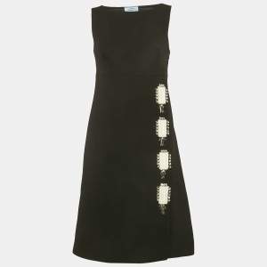 مملوكة مسبقًا Prada Black Wool Embellished Mini Dress M