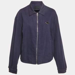 مملوكة مسبقًا Prada Navy Blue Denim Zip Front Jacket XL