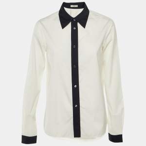 مملوكة مسبقًا Prada White/Navy Cotton Long Sleeve Shirt M 
