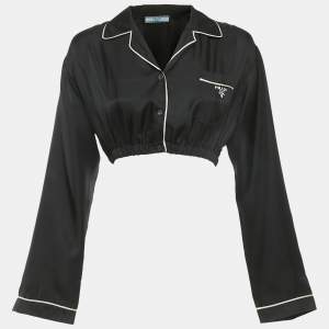 مملوكة مسبقًا Prada Black Silk Crop Shirt S
