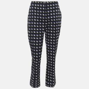Pre Owned Prada Indigo Blue/White Geometric Print Stretch Cotton Trousers S