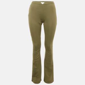 Pre Owned Prada Military Green Cotton Knit Flared Leg Pants M