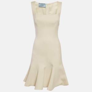 مملوكة مسبقًا Prada Cream Wool Flared Mini Dress S