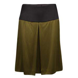 Prada Olive Green Satin Contrast Waist A-Line Skirt S