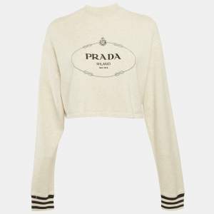 مملوكة مسبقًا سويت شيرت برادا قطن رمادي بشعار مطرّز كروب صغير جدًا (إكس سمول)