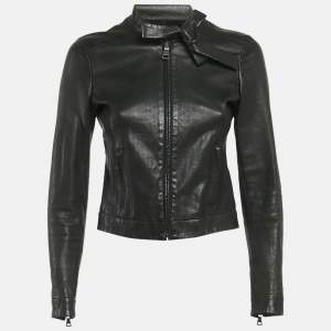 Pre Owned Prada Black Perforated Leather Jacket S