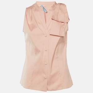 Pre Owned Prada Pink Cotton Bow Detail Sleeveless Blouse M 
