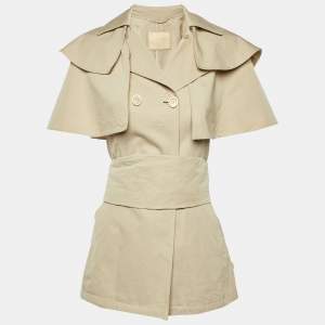 Pre Owned Prada Beige Cotton Cape Sleeve Belted Coat S