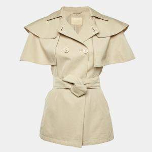Pre Owned Prada Beige Cotton Cape Sleeve Belted Coat S
