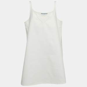 Pre Owned فستان ميني برادا دِنم أبيض بلا أكمام واسع مقاس كبير