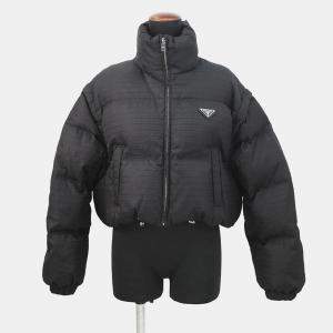 Pre Owned Prada Re-Nylon Cropped 2-Way Down Jacket Size 38 Black Nylon
