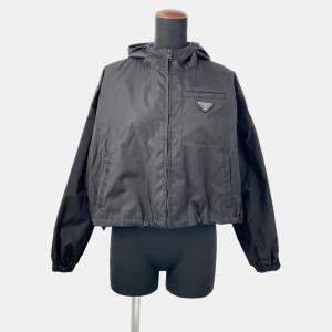 Pre Owned Prada Re-Nylon Cropped Jacket Size 36 Black Nylon