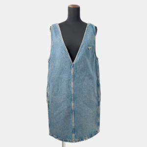 Pre Owned Prada Triangle Logo Denim Dress Size 36 Blue Cotton100%