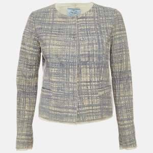 Pre Owned Prada Blue Printed Leather Jacket M