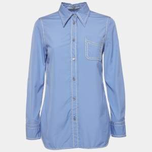 مملوكة مسبقًا Prada Blue Cotton Contrast Embroidered Long Sleeve Shirt M