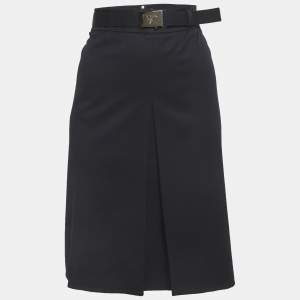 مملوكة مسبقًا Prada Navy Blue Twill Belted Mini Skirt L