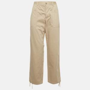 Pre Owned Prada Beige Cream Cotton High Rise Pants L