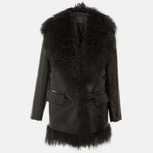 Pre Owned Prada Black Synthetic Shearling Collar Afghan Coat S
