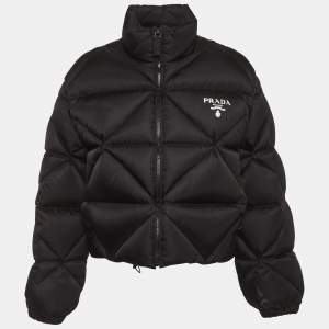 Pre Owned Prada Black Re-Nylon  Cropped Puffer Jacket M