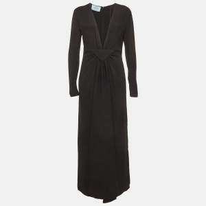 Pre Owned Prada Black Crepe Deep V-Neck Cady Maxi Dress M