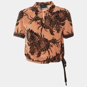 Pre Owned  Prada Peach Tropical Floral Printed Silk Crop Top M