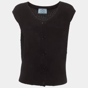 Pre Owned Prada Black Cashmere Knit Button-Up Sweater Vest L